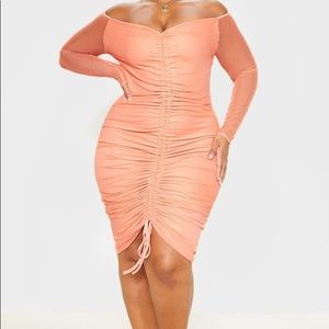 PLUS SIZE 16 PEACH RUCHED MIDI DRESS